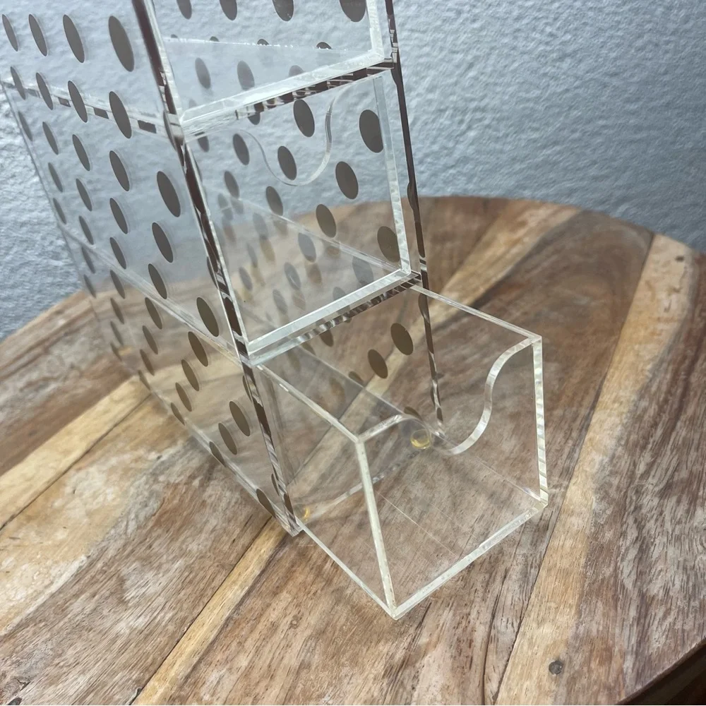 Retro l Clear Acrylic Gold Polka Dot Four Drawer Beauty Cosmetic Tower Organizer